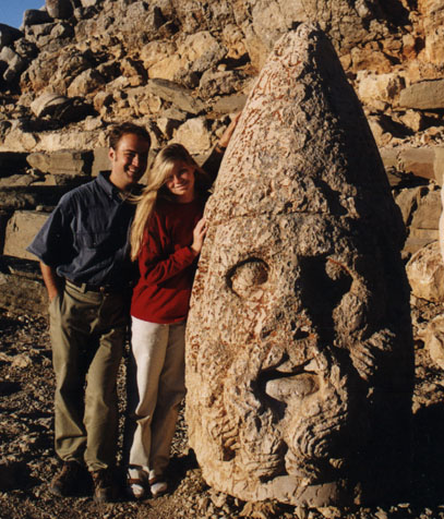 Andy and Susanne and a giant stone head