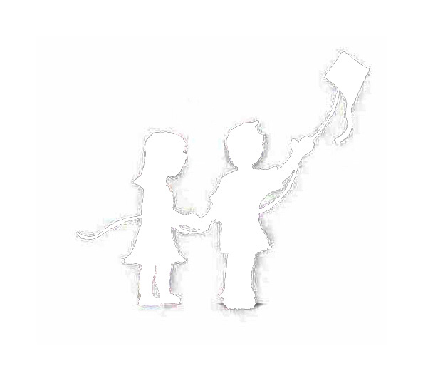outline of boy and girl flying a kite, drawn by Susanne